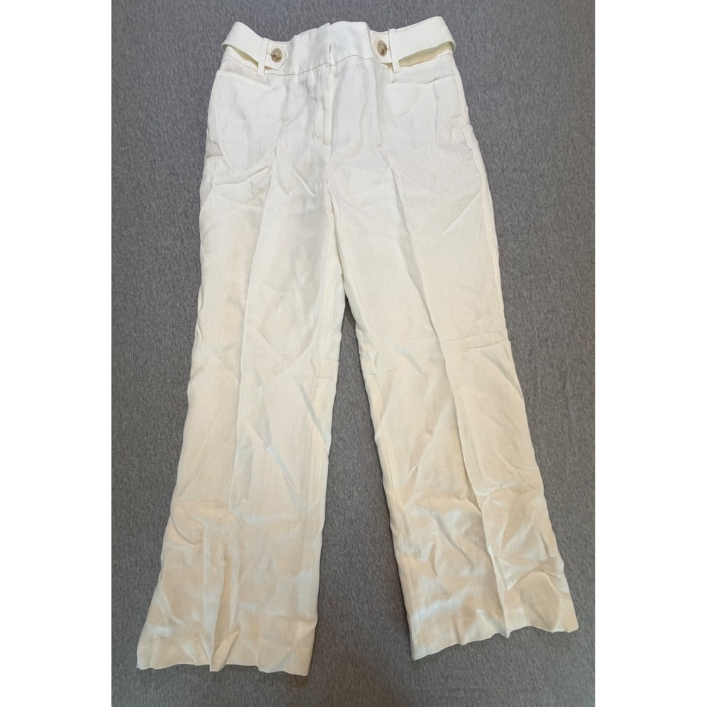 Talbots Womens Cream 100% Linen Wide Leg Trousers Pants Size 10 High Rise Summer